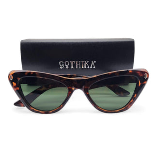 Cat’s Meow Tortoise Shell Sunglasses By Gothika With Carrying Coffin