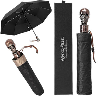 Skull Travel Umbrella with Gift Box - Automatic Open and Close - Skull Handle